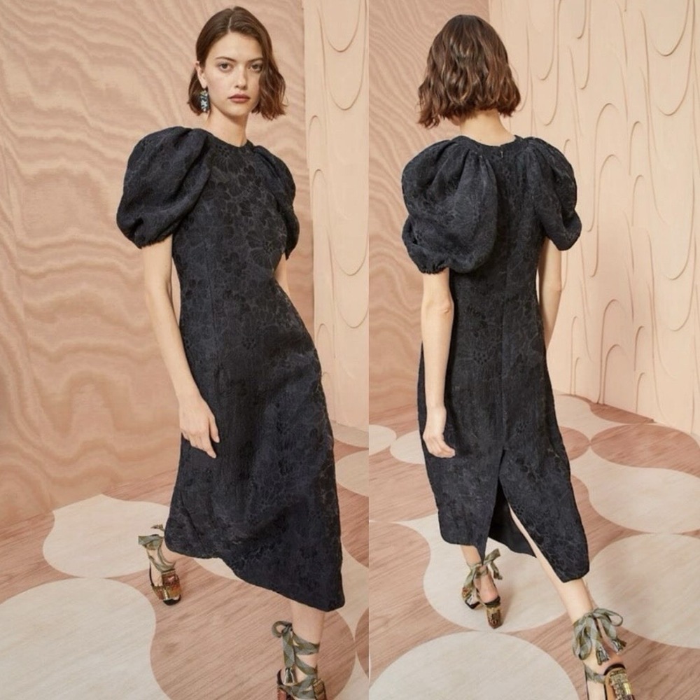 Ulla Johnson Amandine Silk Midi Dress Black Noir Cloque Jacquard Event Party‎ 6